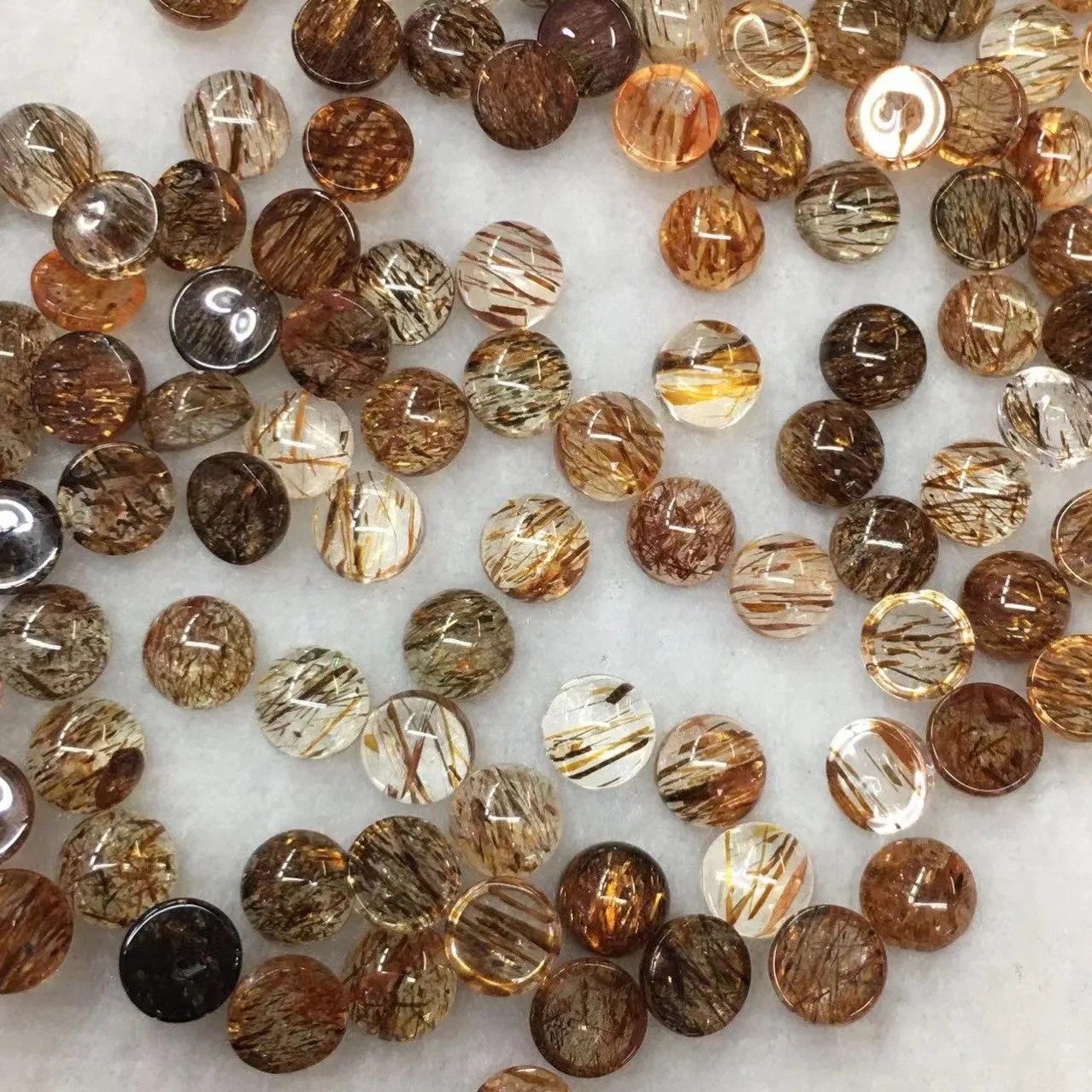 Venta al por mayor 5 unids/pack cuarzo multi rutilado Super 7 cabujón de cuarzo 4mm 5mm 6mm 7mm anillo de cabujón de piedras preciosas redondas cara de joyería