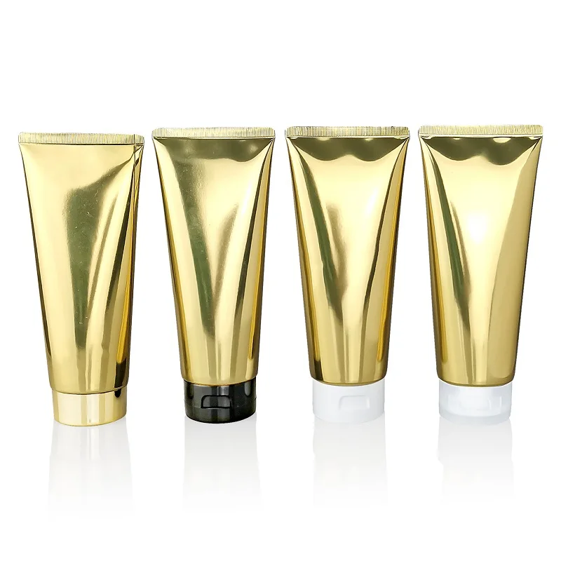 

200g 200ml Shiny Gold Aluminum Plastic Soft Tubes Empty Lotion Cream Squeeze Bottle Refillable Facial Cleanser Squeeze Tube