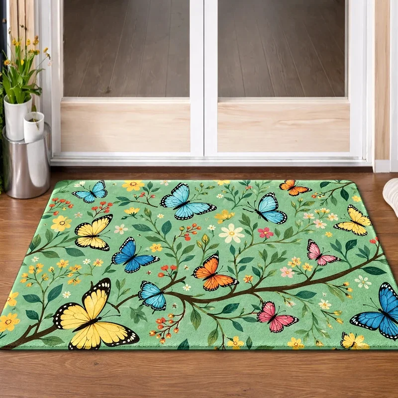 Beautiful Aquatic Botanical Pattern Rug Relaxing Nature Plant Floor Mat For Living Room Bathroom Decor
