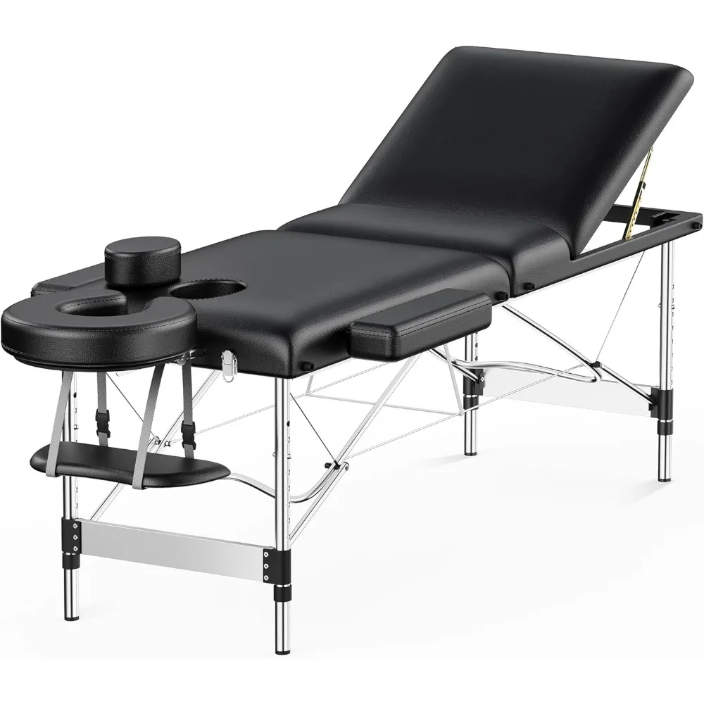 Mesa de massagem portátil 84 "longo 24" de largura profissional 3 seções cama de massagem reclinável cama de cílios, alumínio ajustável