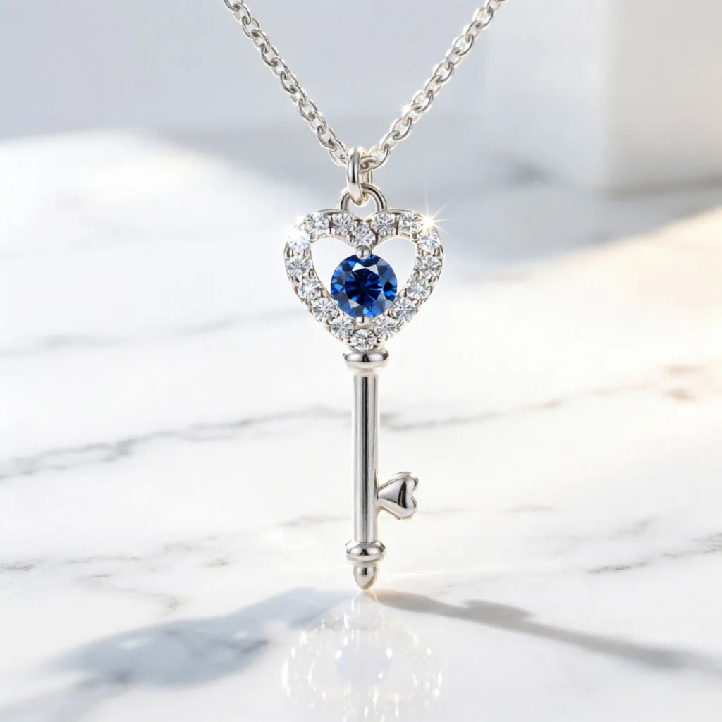 Hot selling 100% S925 sterling silver necklace, December birthday zircon necklace, design heart key necklace, wedding jewelry