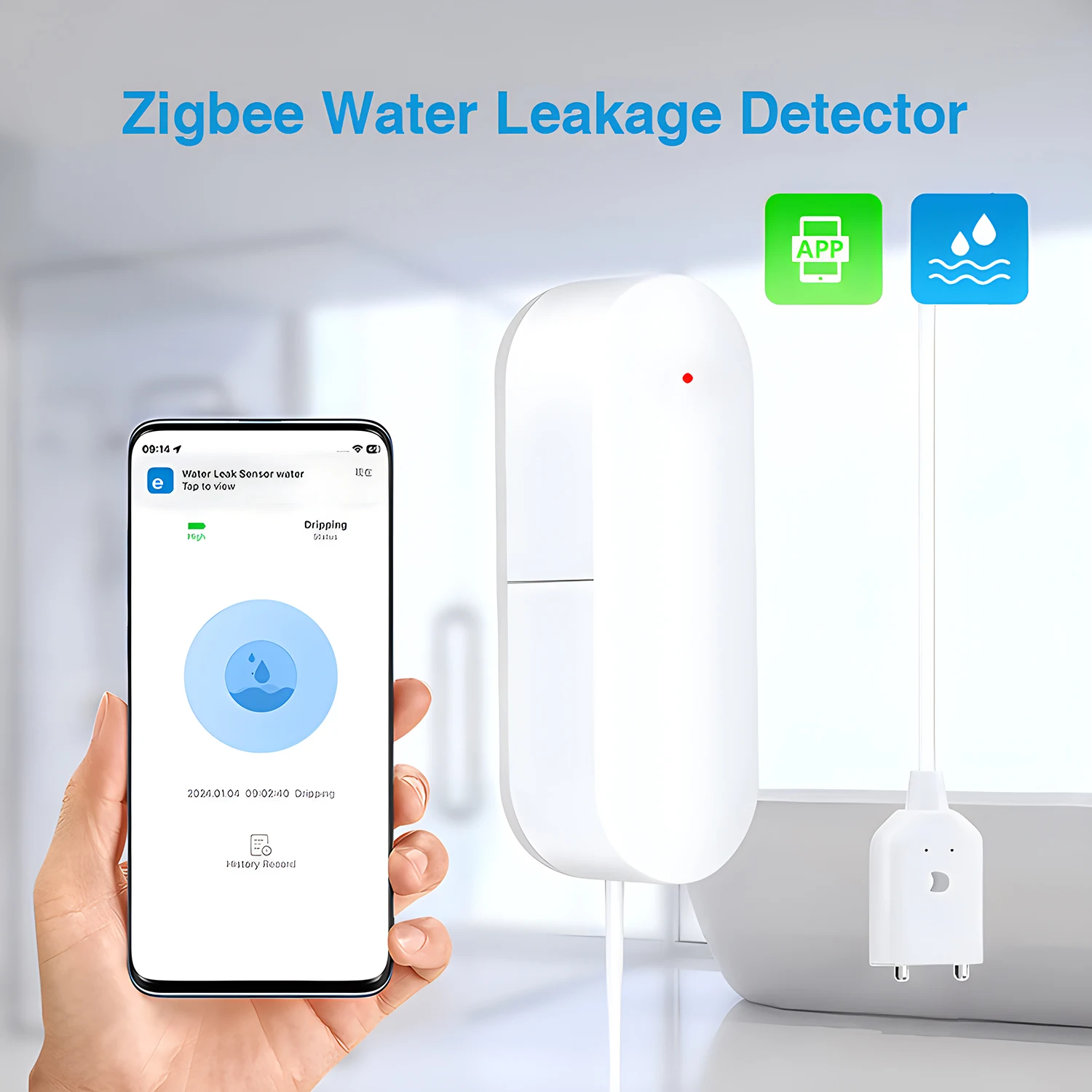 ZigBee Water Immersion Sensor Water Leakage Detector Level Overflow Alarm Support eWeLink APP Works With Alexa Google Home