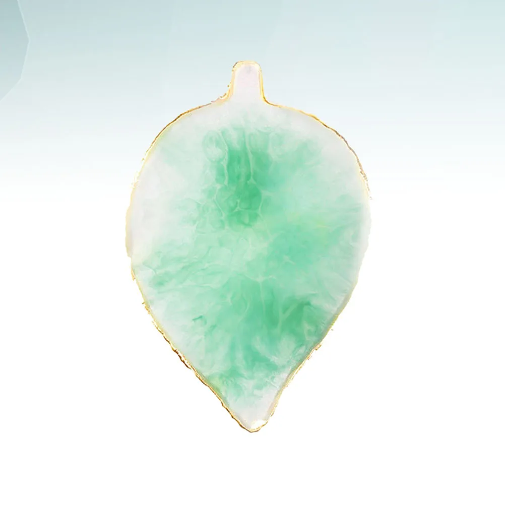 Gold Rim Resin Manicure Palette Leaf Shape Light Green Smooth For Nail Art Color Mixing Easy Clean Color Display Plate Pigment