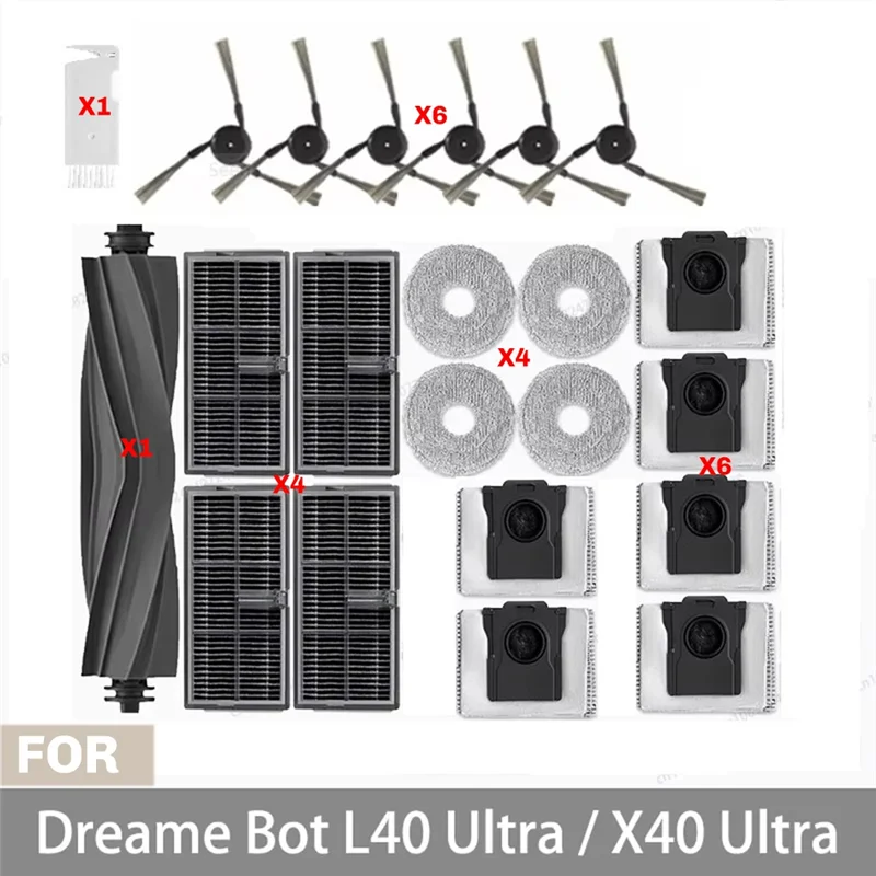 【اكسسوارات منزلية】قطع غيار مكنسة الروبوت لملحقات Dreame L40/X40 Ultra فرشاة مطاطية رئيسية فرشاة جانبية قماش غبار با