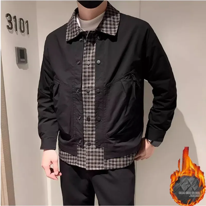 

Хлопковая клетчатая куртка премиум-класса, мужской весенне-осенний модный брендовый поддельный комплект из двух предметов, новый зимний мужской топ, повседневный хапон