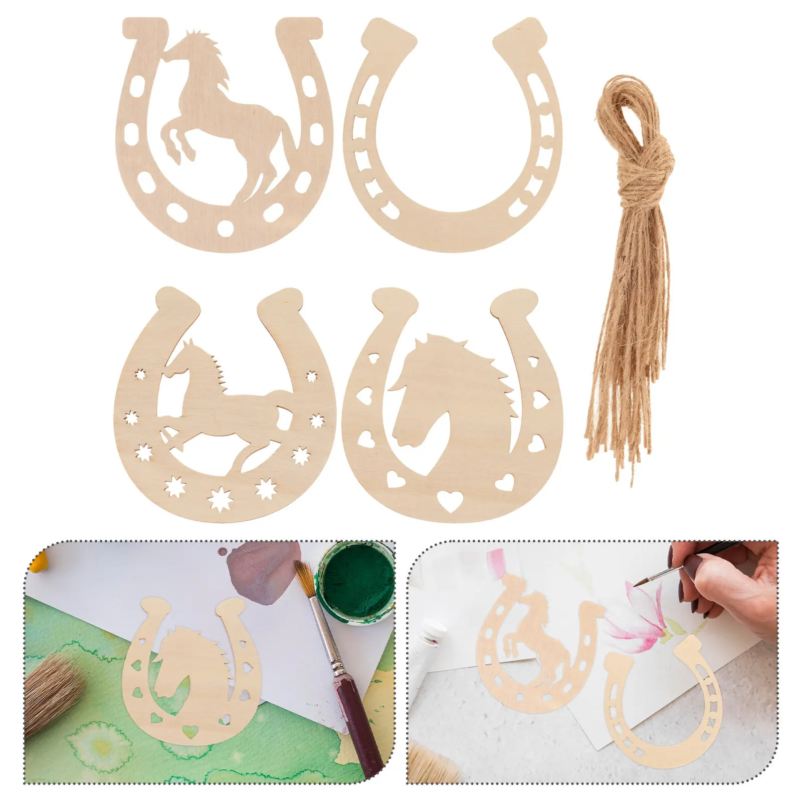 24Pcs Wood Horseshoe Shape Slices Unfinished Wooden Cutouts DIY Painting Crafts Supplies Blank Wood Ornaments Graffiti Decor