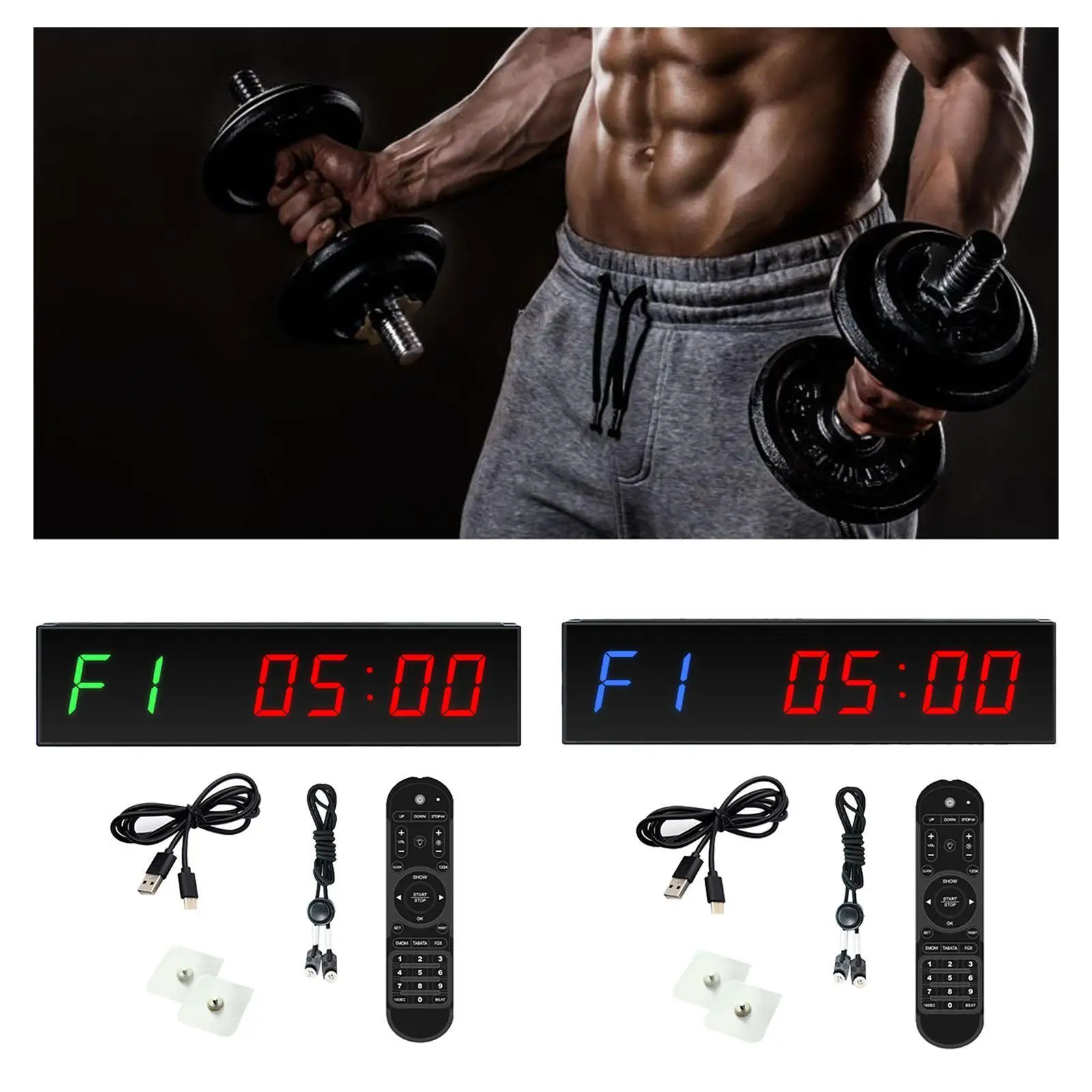 LED Gym Timer Stopwatch Wall Mount Countdown Clock for Interval Training Remote Control Aluminum Alloy Home Workout