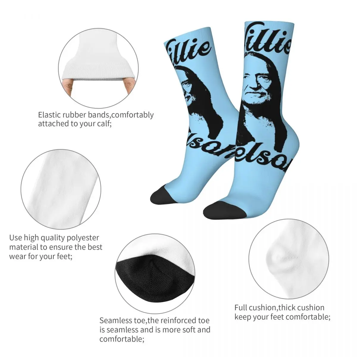 Hip Hop Frauen Socken cool Willie Nelson Country Musik Sänger Zubehör warme Grafik Socken die ganze Saison