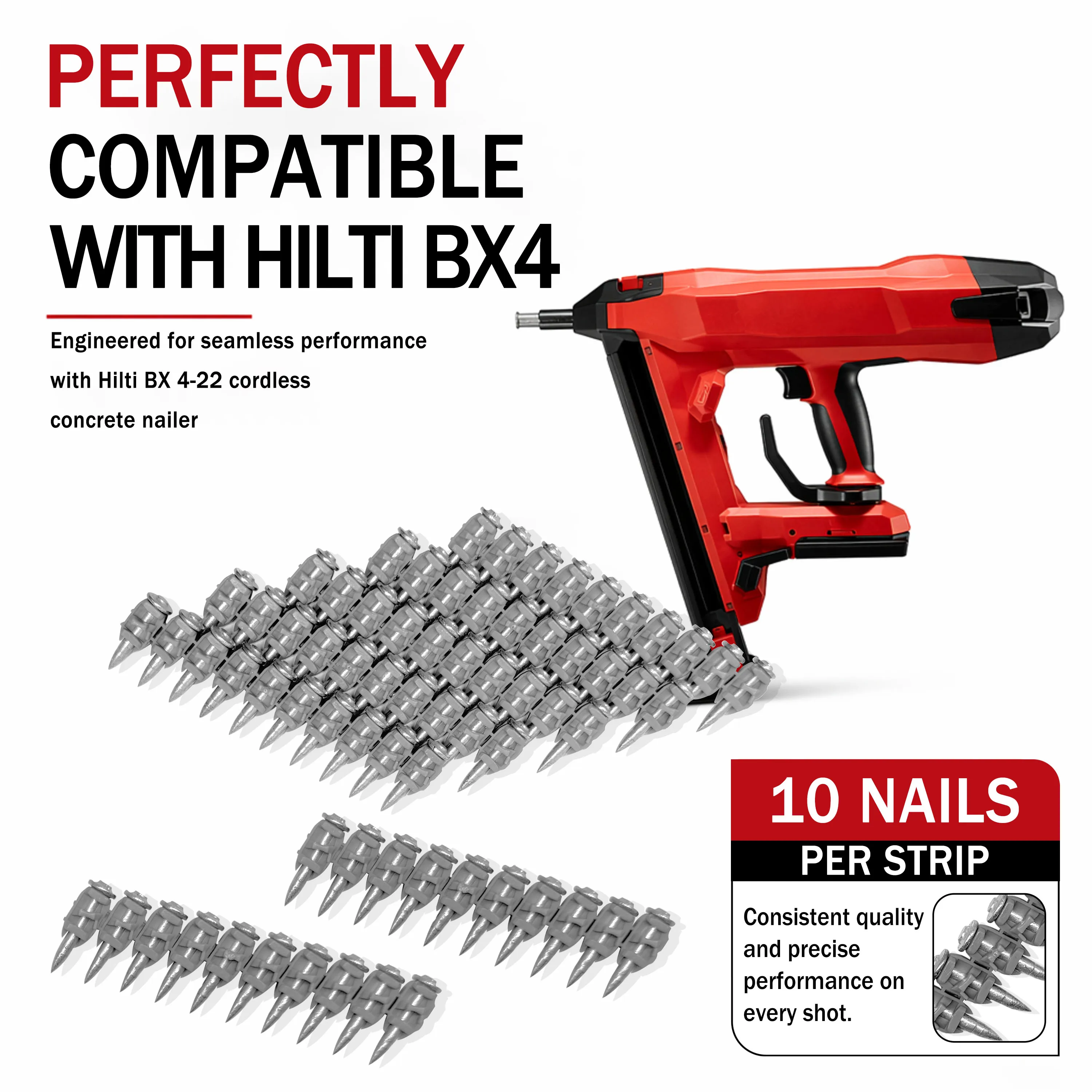 Compatible with Hilti BX4 Concrete Strip Nails Plastic Collated Carbon Steel Fastening Nails 19mm 1000PCS