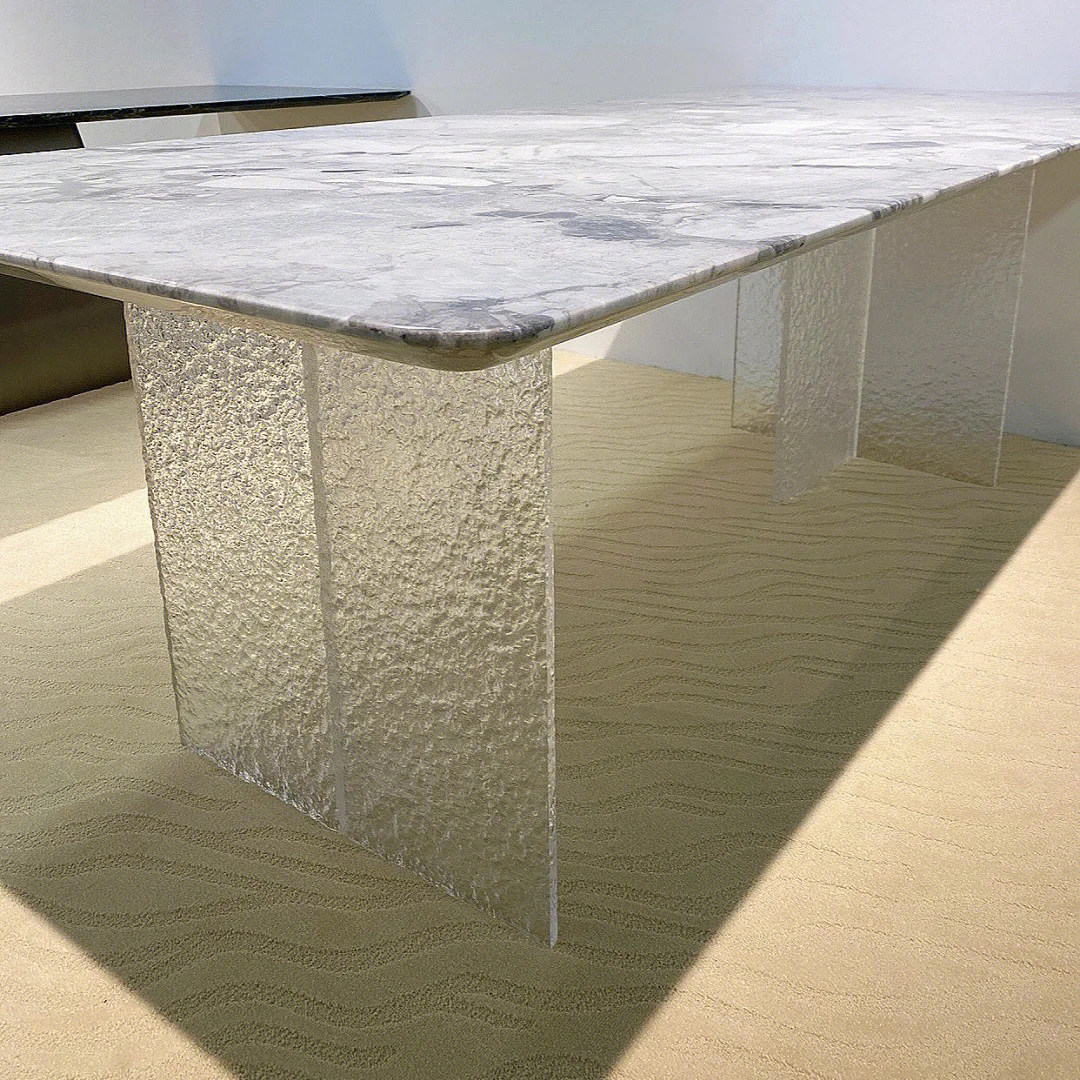 coffee table support bracket Stone patterned acrylic legs Organic glass leg bracket Table leg suspended