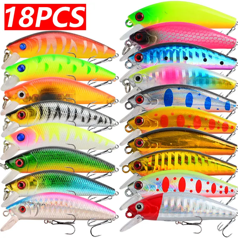 18pcs/lot Fishing Lure Minnow 6.6g/8.7g Realistic Fish Design with Sharp Hooks for Sea & Carp Fishing