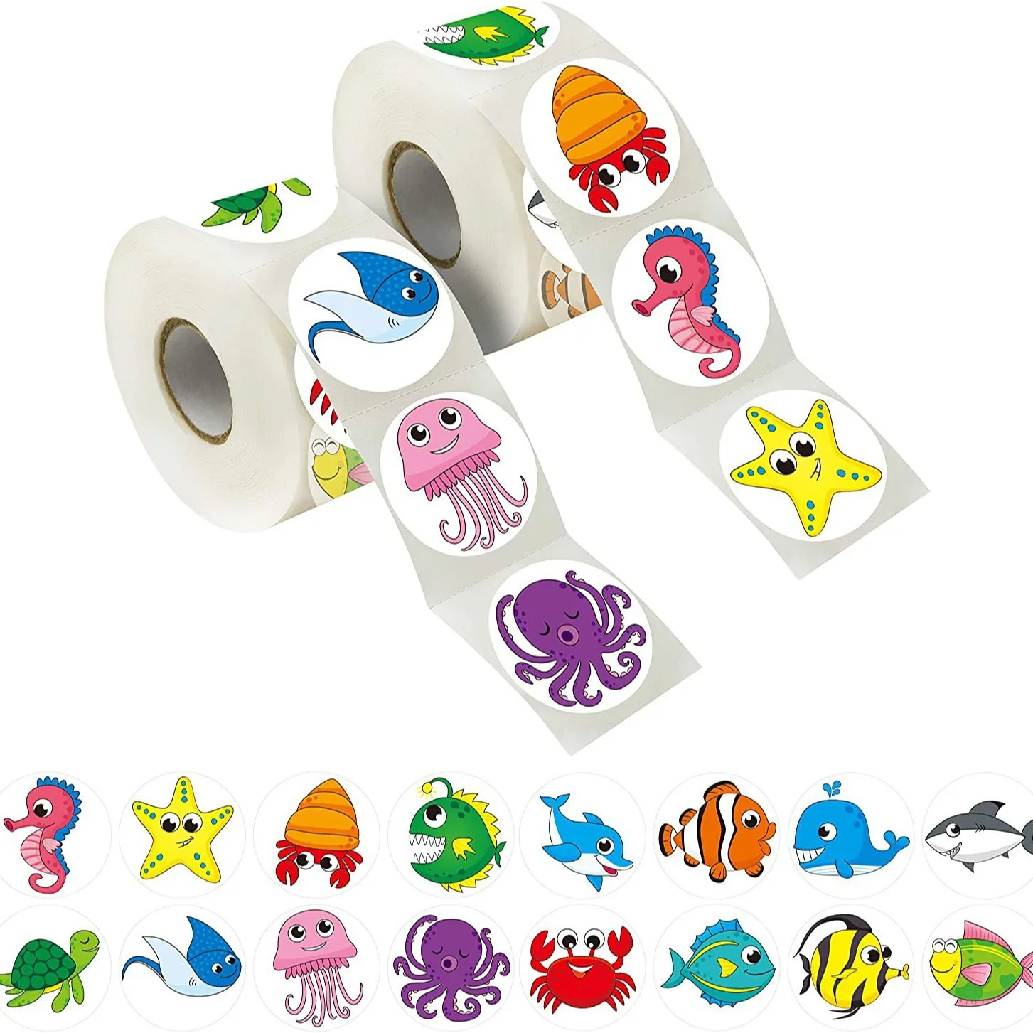 500 PCS Round Animal Stickers 8 Designs Cute Land Animals Teacher Encouragement Reward Stickers For Kids Students School