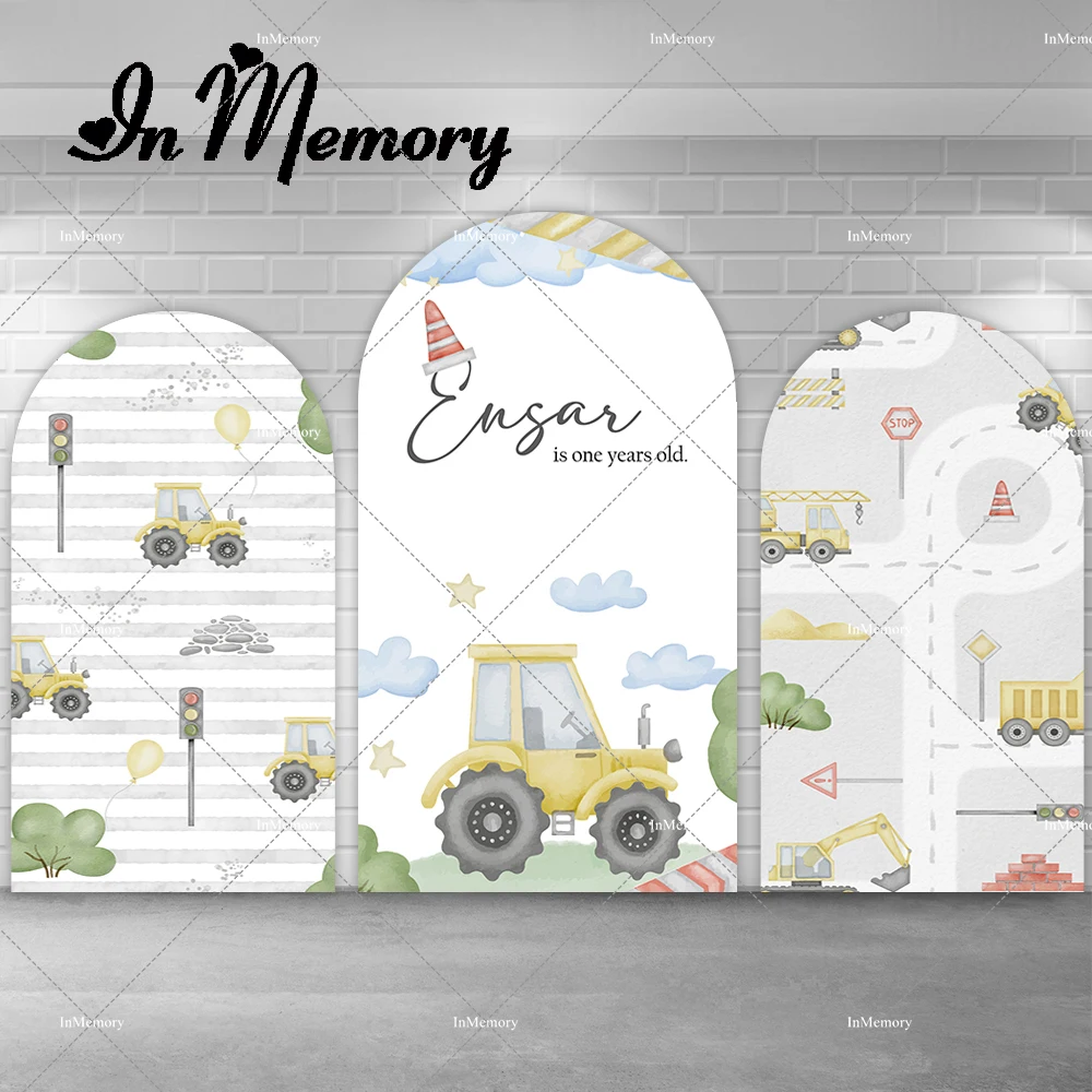 

Cartoon Construction Theme Arch Backdrop Excavator Dump Truck Arched Background Boys Birthday Party Baby Shower Decorations
