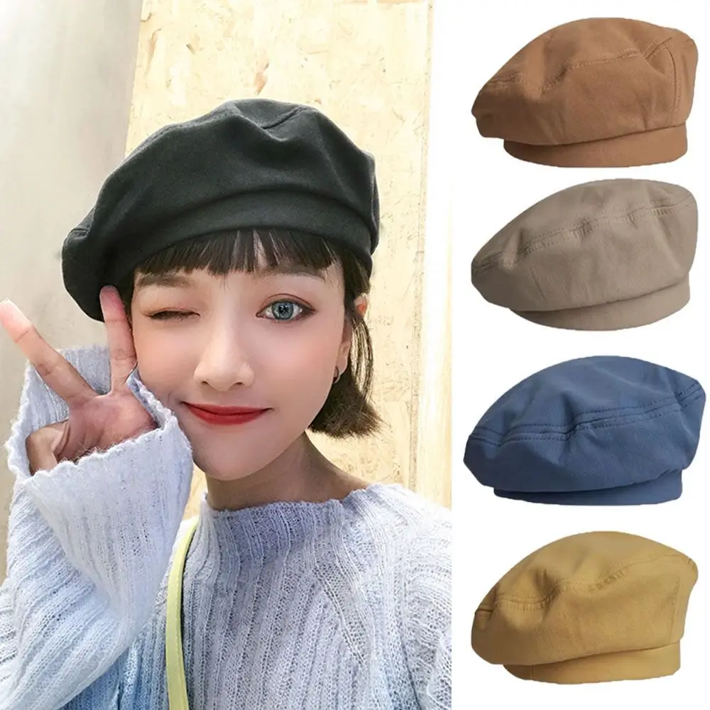 Casual Stretchable Women Girls Beret Hat French Style Beanie Solid Color Cap Artist Painter Hat