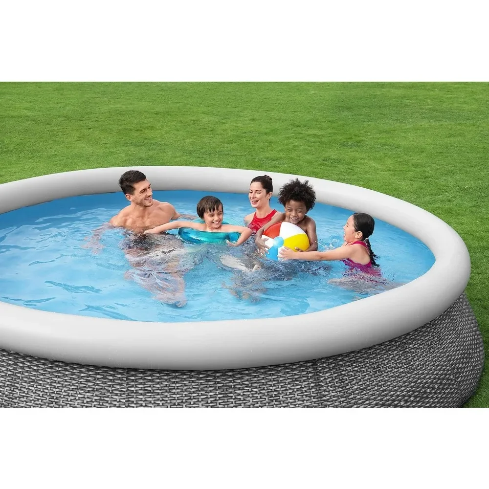 Fast Set Inflatable Pool Set (12' x 30") | Rattan Print | Round Above Ground Pool