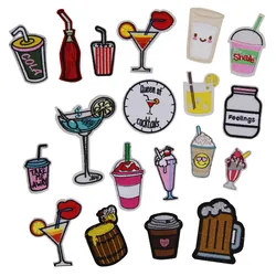 10 Pcs Pop Cola Cocktail Drink Bee Milk Embroidered Patch Motif Cartoon Applique Embroidery Patch DIY Accessory