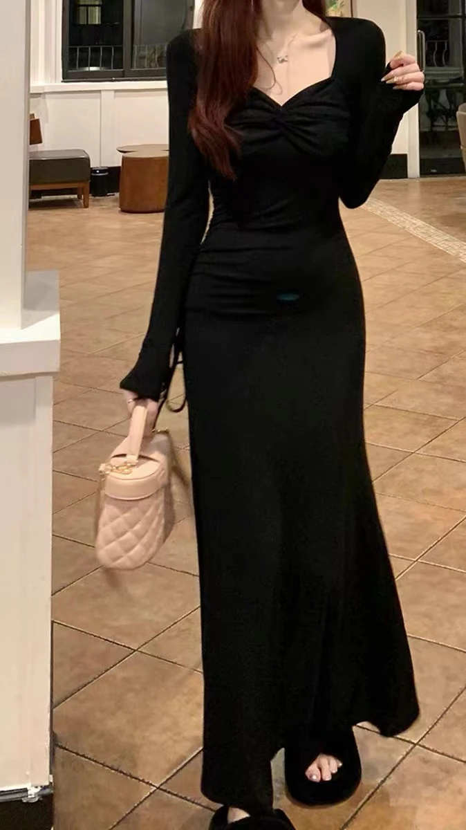 Abiti Abito da donna a maniche lunghe Quinceanera Verde Primavera Cupro Avorio Collo quadrato Smocking a strati Minimalista Ditsy Sensual Chic