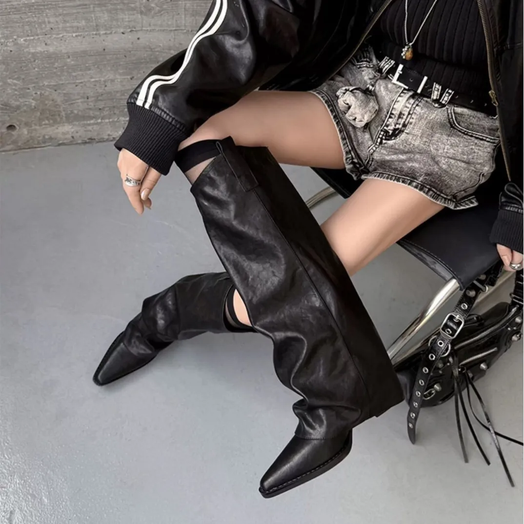 

Women's Boots 2026 Spring and Autumn Long Black Boots Autumn and Winter New Style Coarse Heel Pointed Knight Boots