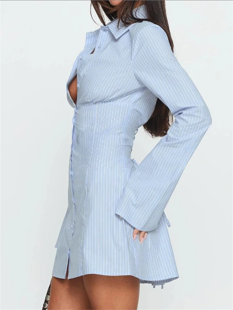 Summer Women’s Y2K Shirt Dress Slimming Waist Short Skirt Mini Dress High Waistline Flirty Style Full Sleeve Regular Collar 3 Summer Women's Y2K Shirt Dress Slimming Waist Short Skirt Mini Dress High Waistline Flirty Style Full Sleeve Regular Collar 3