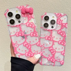Kawaii Hello Kitty Full Screen Powder Transparent Protective Shell for IPhone 16 15 14 13 12 11 Pro Max 7 8Plus SE XR XS MAX Y2K