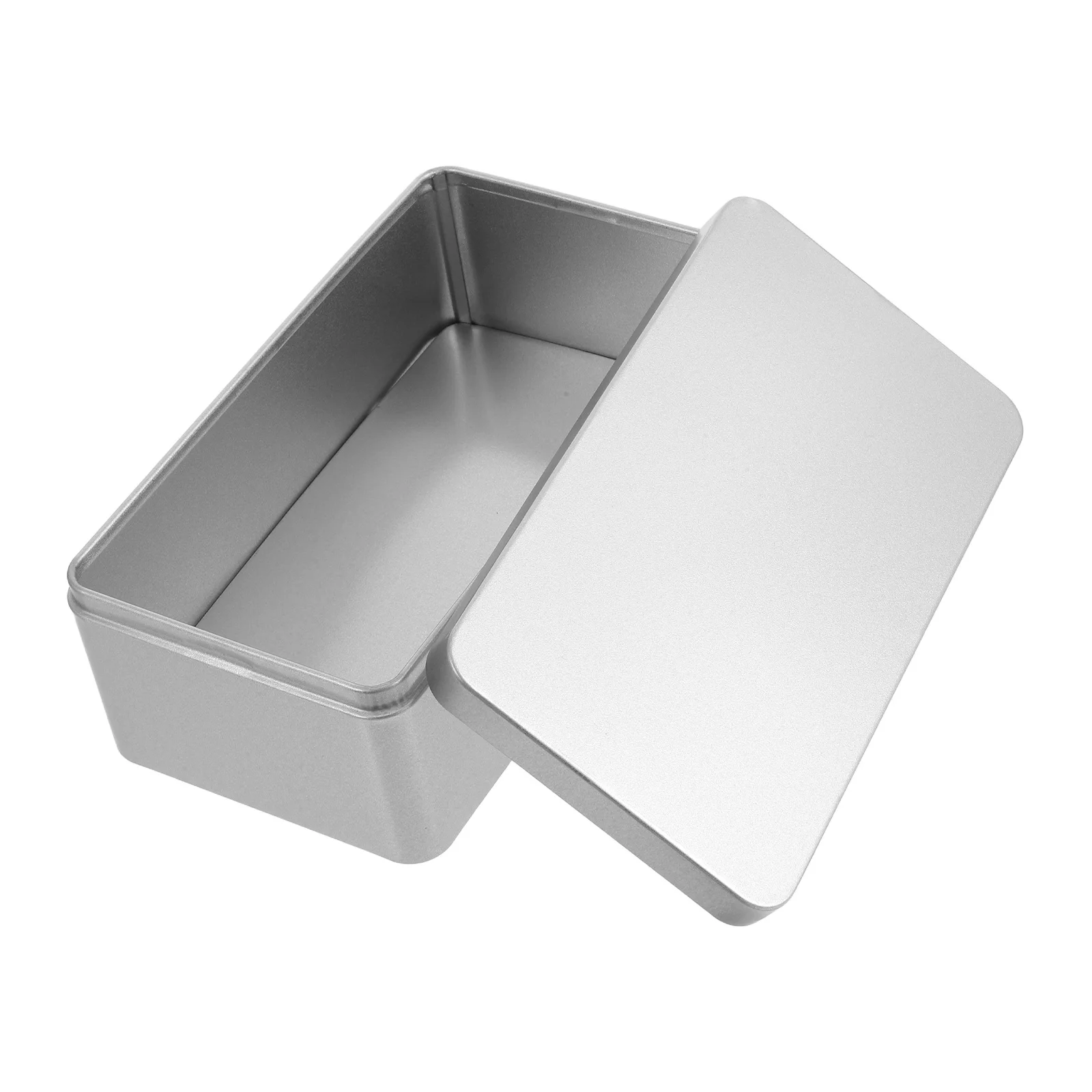 

Rectangular Metal Tin Box Silver Tinplate Food Container Airtight Lid For Candy Cookies Jewelry Kitchen Home Storage Organizer