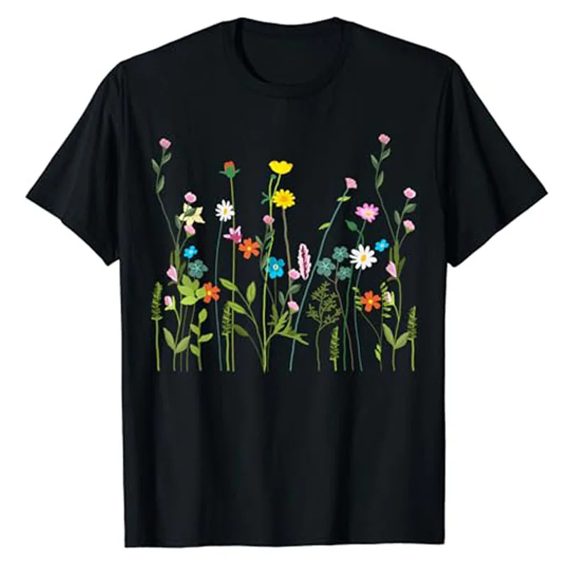 Women Wildflower Summer Flowers Blooming Floral Graphic T-Shirt Fashion Floral Art Garden Party Spring Soul Novelty Tee Y2k Top