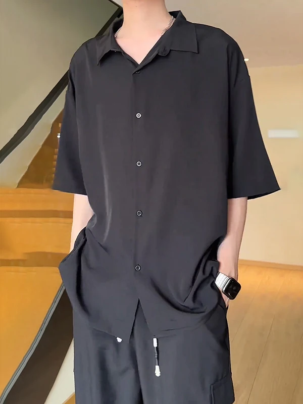 

Bla Ice Silk Men's irt ort Sve Thin High-End Feeling Haome Seven-Five Sve Sun Protection American Sle Jaet