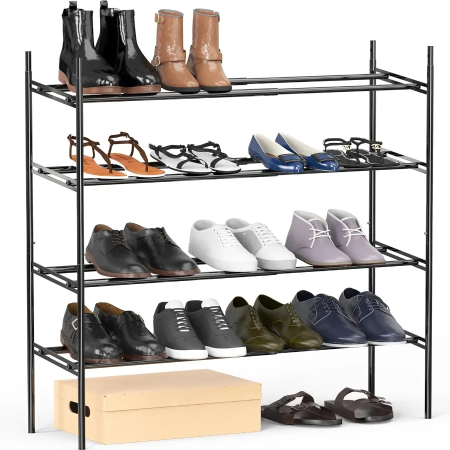 

4Tier Expandable and Stackable Shoe Racks with Shelves for 16 Pairs of Shoes Black