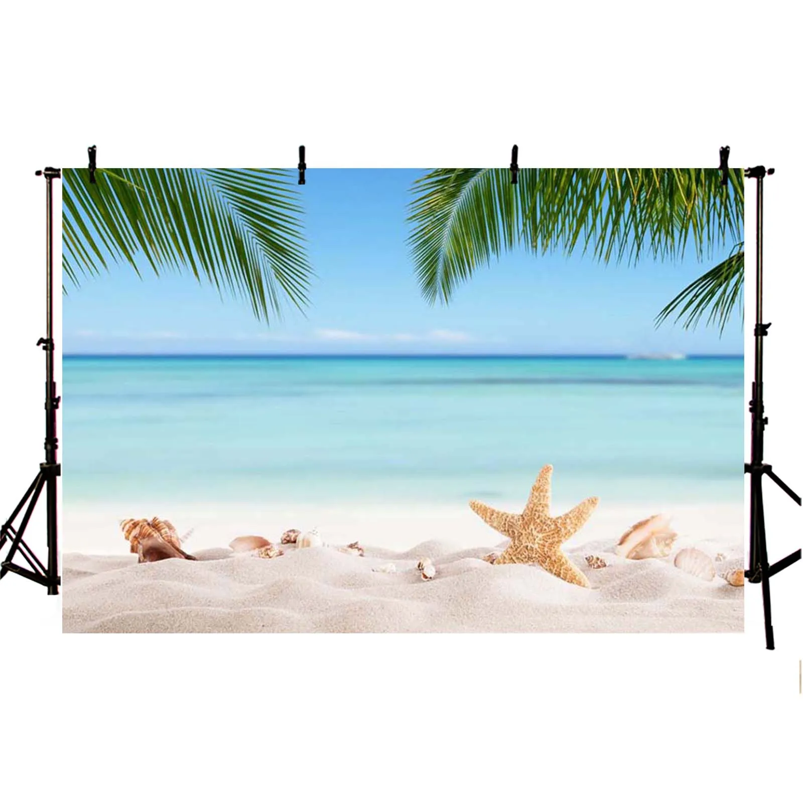 Summer Beach Party Decor Backdrop Seaside Palm Trees Blue Sea Sky Tropical Birthday Wedding Photography Background