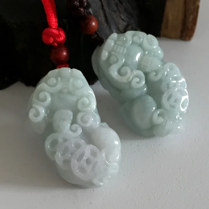 Natural Jadeite A Goods Ruyi Money Pixiu Jade Pendant Men's and Women's Necklaces Wholesale