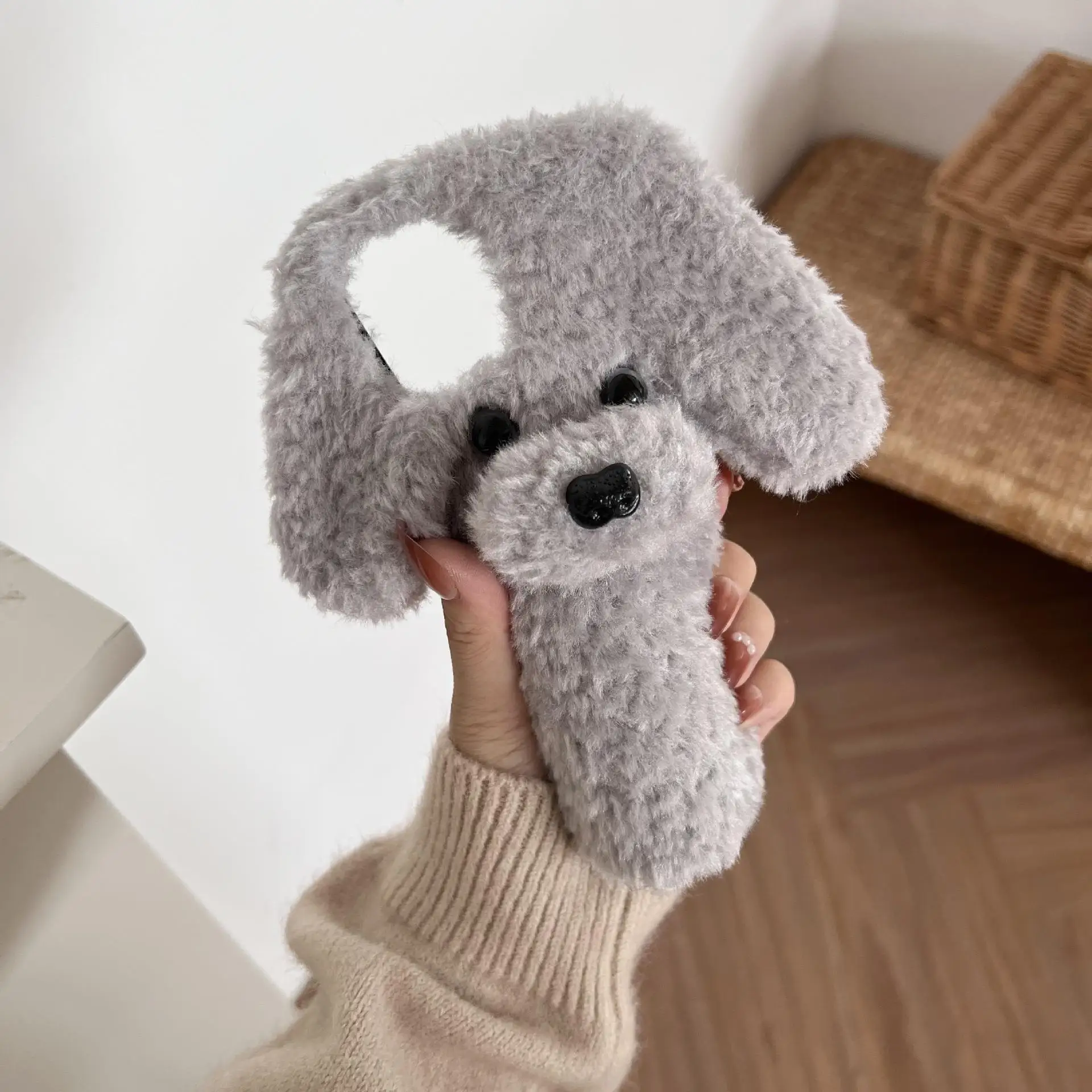 Funny Dog Plush Phone Case for IPhone 12 Pro Max 14 13 11 X XS XR 8 7 6 6S Plus SE 2020 5S Cute Warm Winter Fur Covers Case