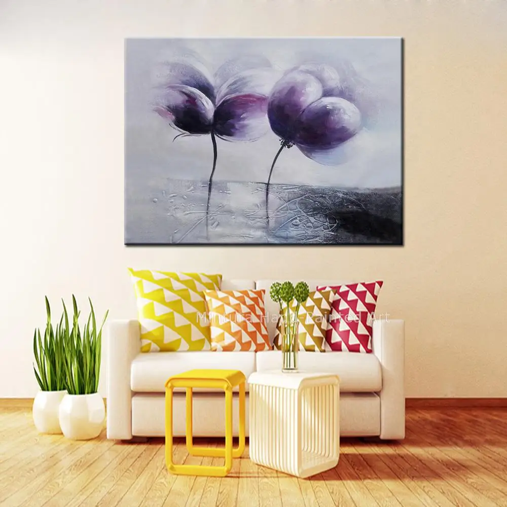 Mintura,Artwork Handpainted Modern Purple Flower Floral Swaying Oil Painting On Canvas,Wall Art,Picture  Sitting Room Home Decor