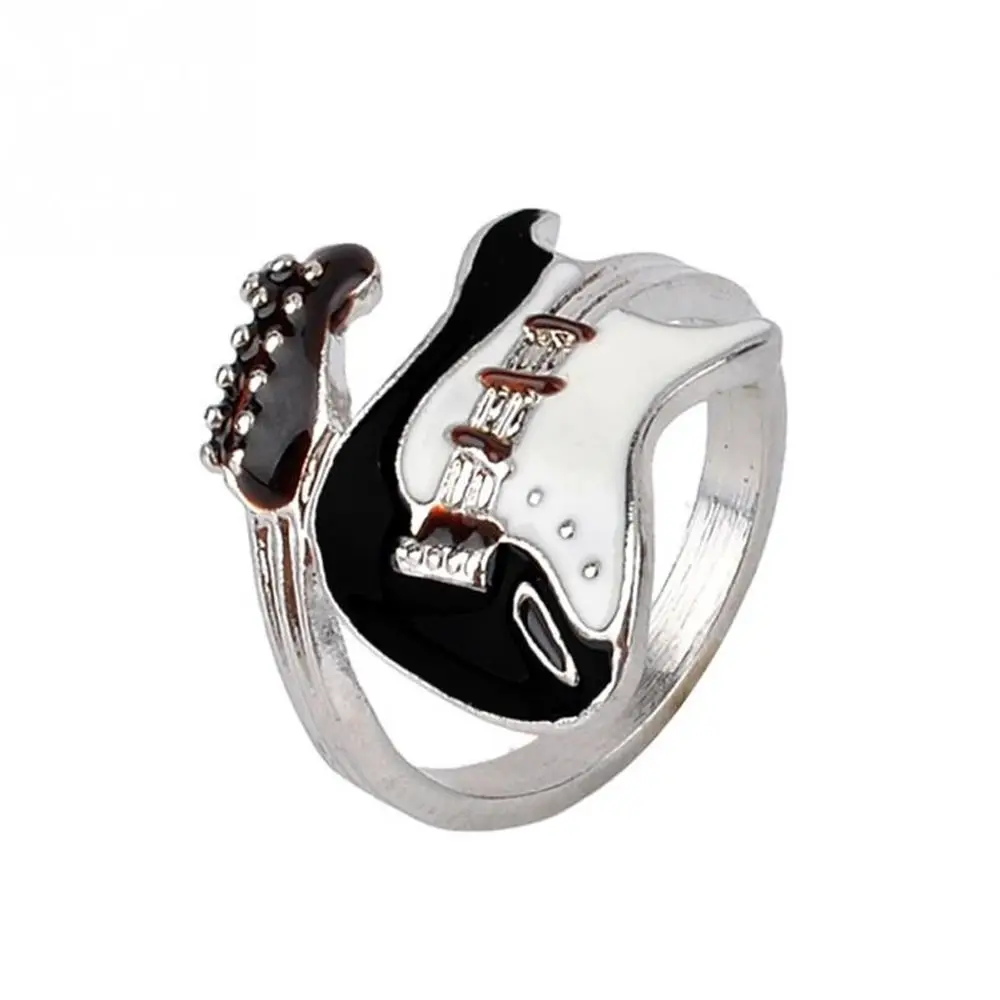 Special Punk Style Personality Varnish Guitar Women Jewelry Oiled Alloy Ring Black White Color