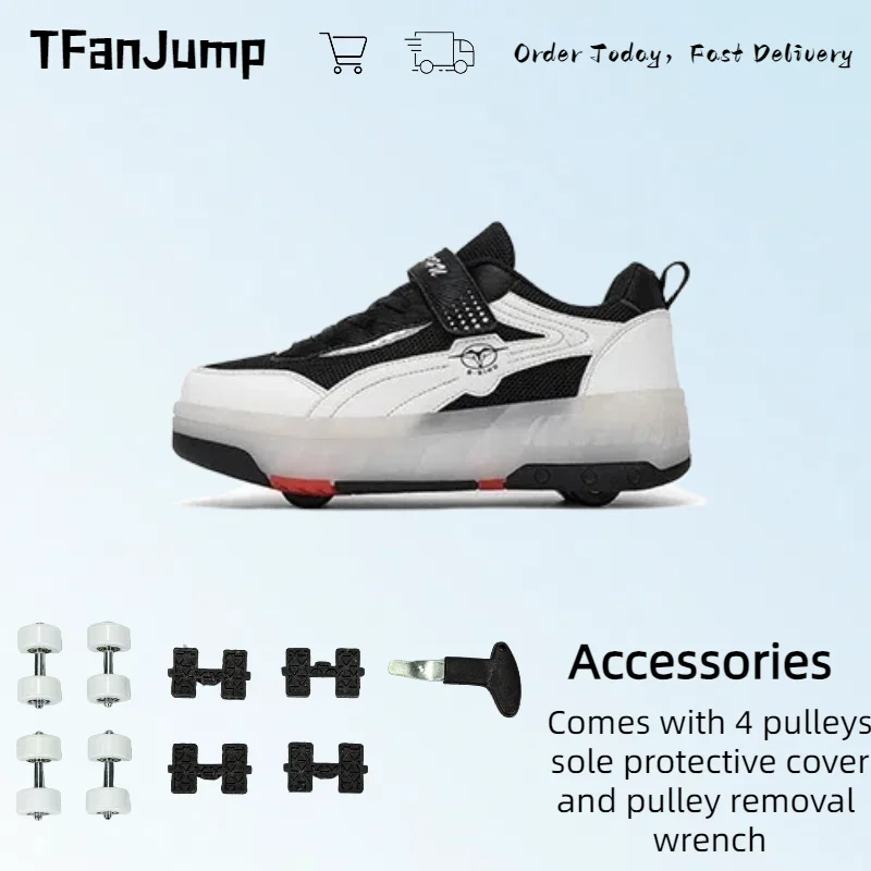 Unisex Flugs chuhe Rollschuhs chuhe zweireihige Rollschuhe mit Rädern Turnschuhe Verformung Parkour Schuhe Kinder Erwachsene