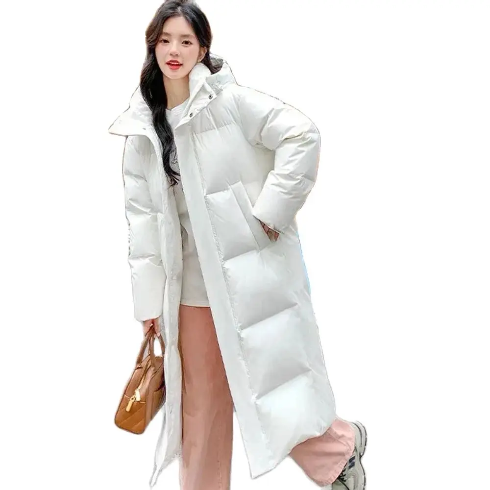 

College Wind Korean Hooded Cotton-padded Jacket Coat Femininity In The Long Winter Women's Knee-warm Cotton-Padded Clothes Tide.