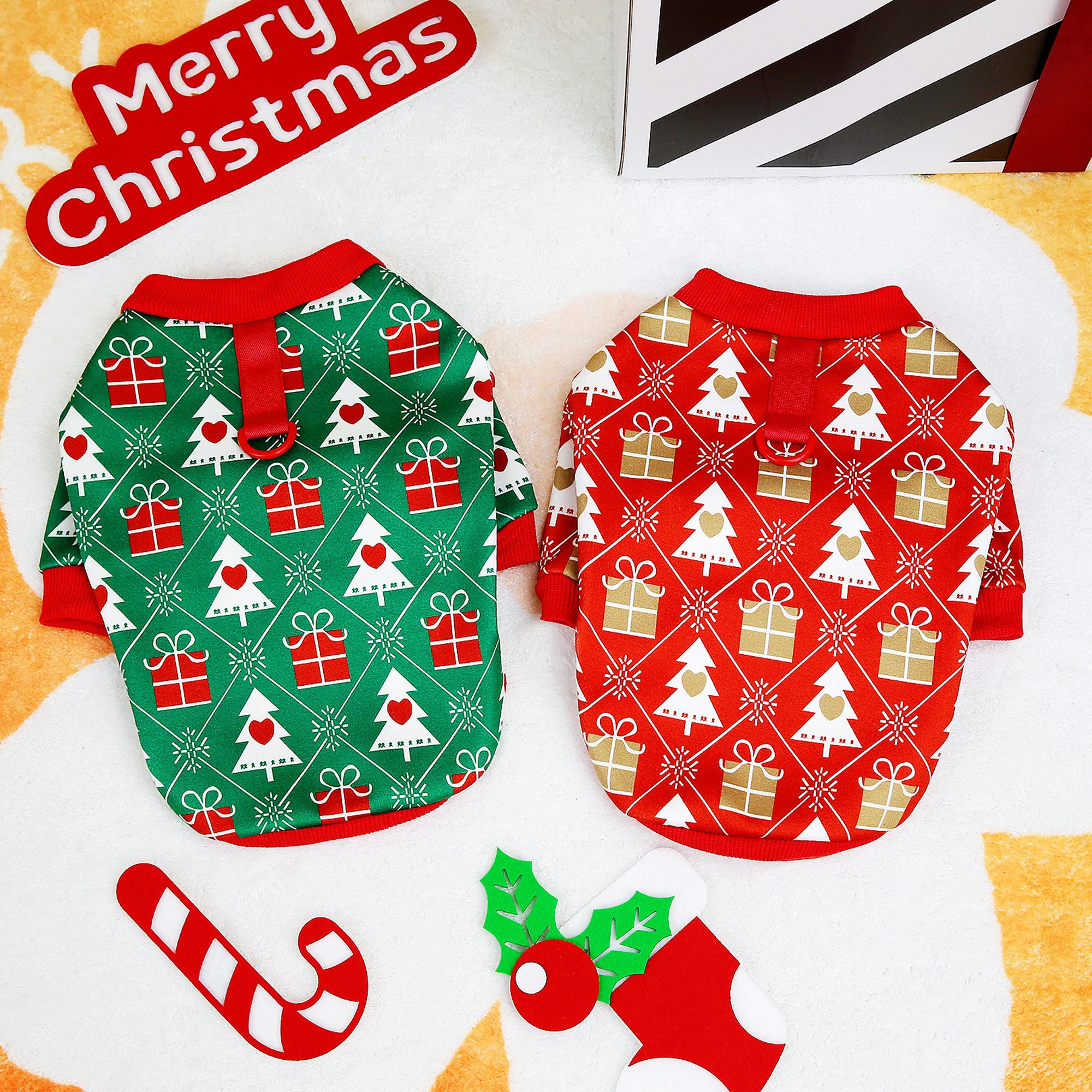 Puppy Dog Christmas Clothes Soft Cat Clothes T-shirt Cute Christmas Tree Pet Clothing For New Year Warm Clothes Costume Yorkies