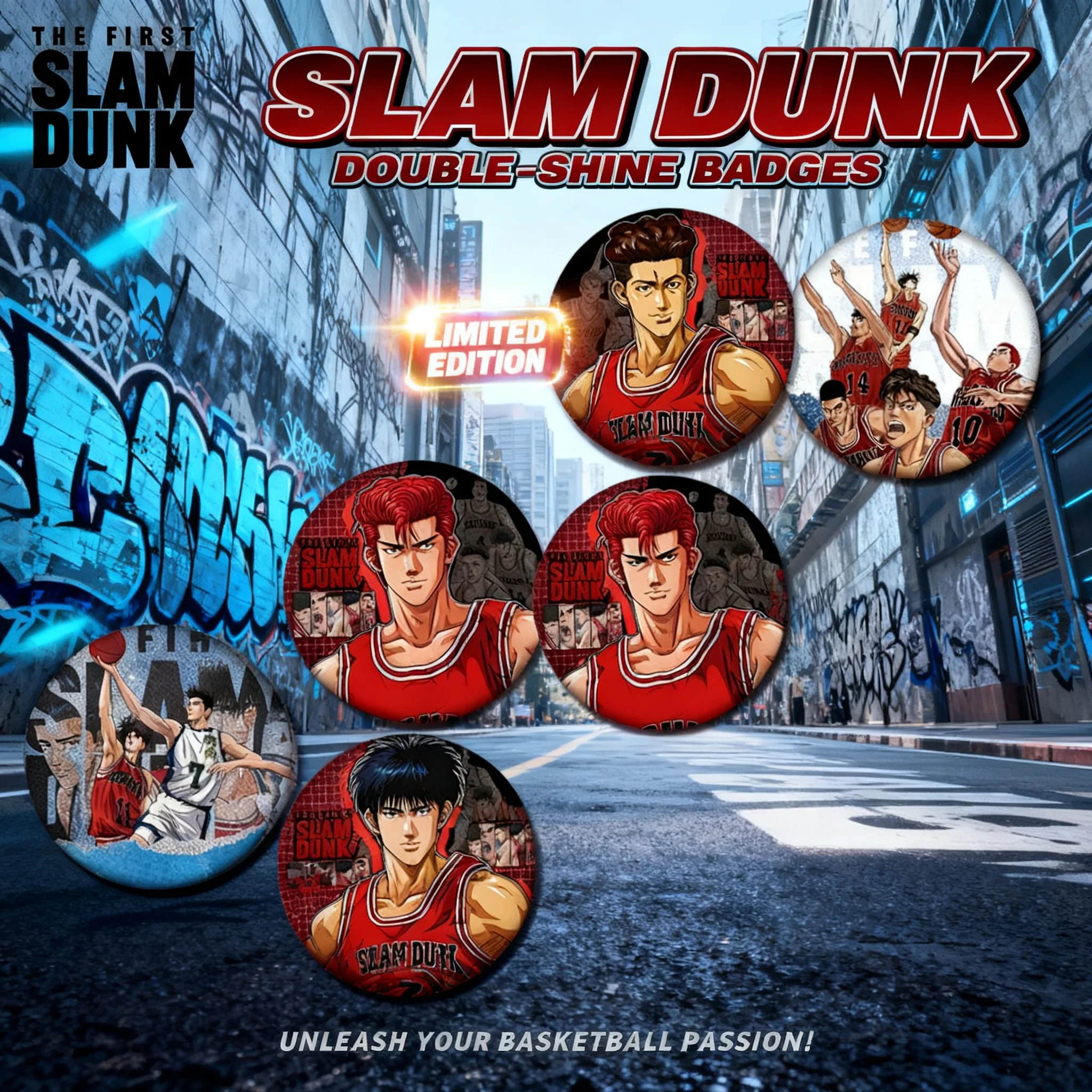 

Нагрудный значок по аниме Slam Dunk серии 201, двумерный, с двойным эффектом мерцания, из ПЭТ-материала, новый дизайн, 75 мм, 58 мм, коллекционный подарок с мультяшными персонажами