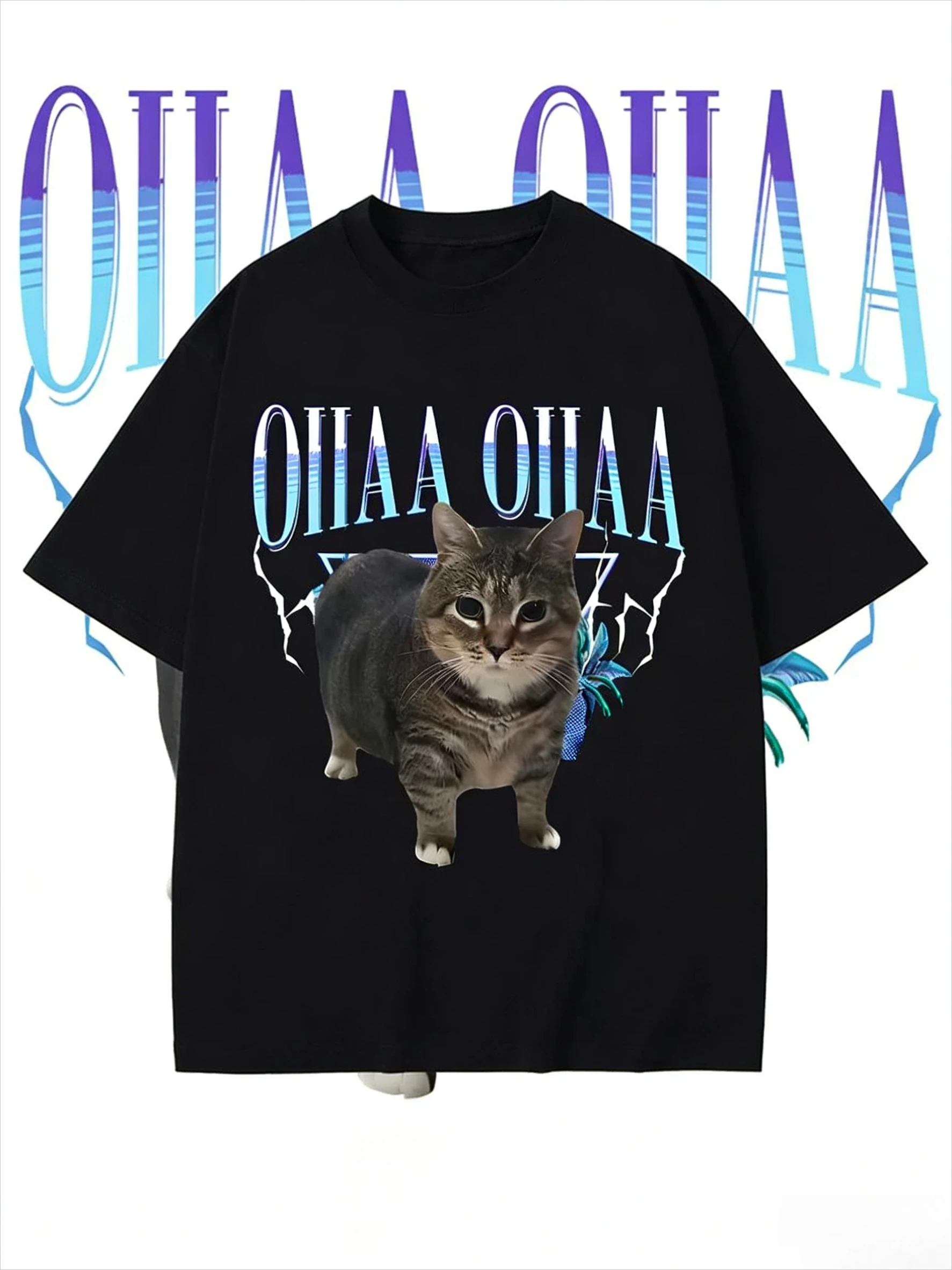 

Fun Oiia Oiia Spun Cat Terrier Oiiai Oiiai Cat T-shirt, Cute Awakening 2025-26 Summer Pure Cotton 100% Printed Loose T-shirt