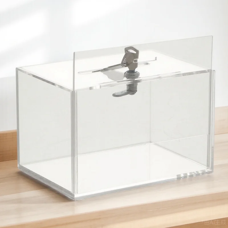 

1pc Clear Acrylic Donation Box With Lock Fundraising Collection Container For Suggestion Ballot Voting Mail Storage
