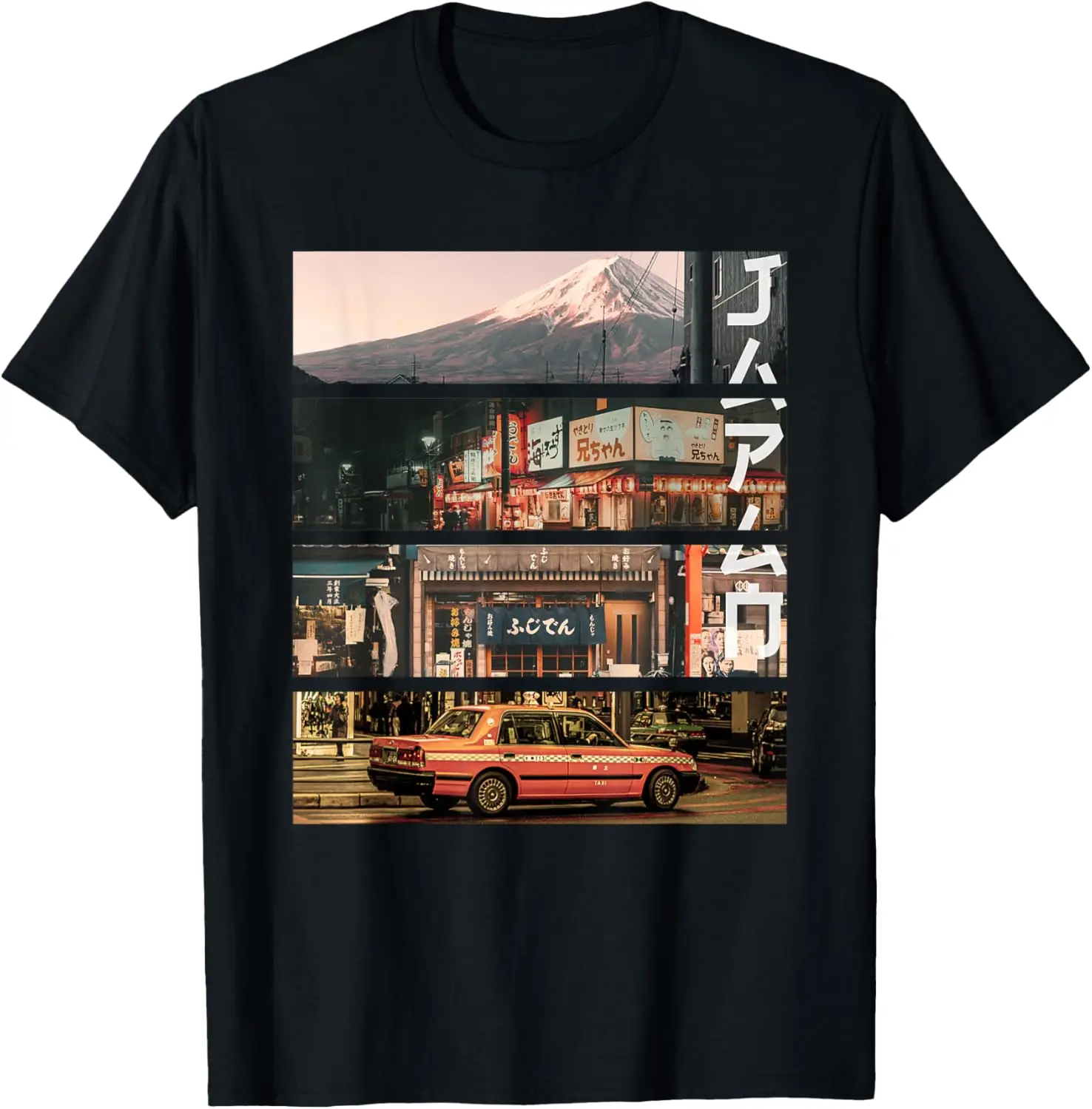 

Aesthetic Vaporwave Japan Street Scene Graphic Tee Tokyo Mount Fuji Taxi T-Shirt Unisex