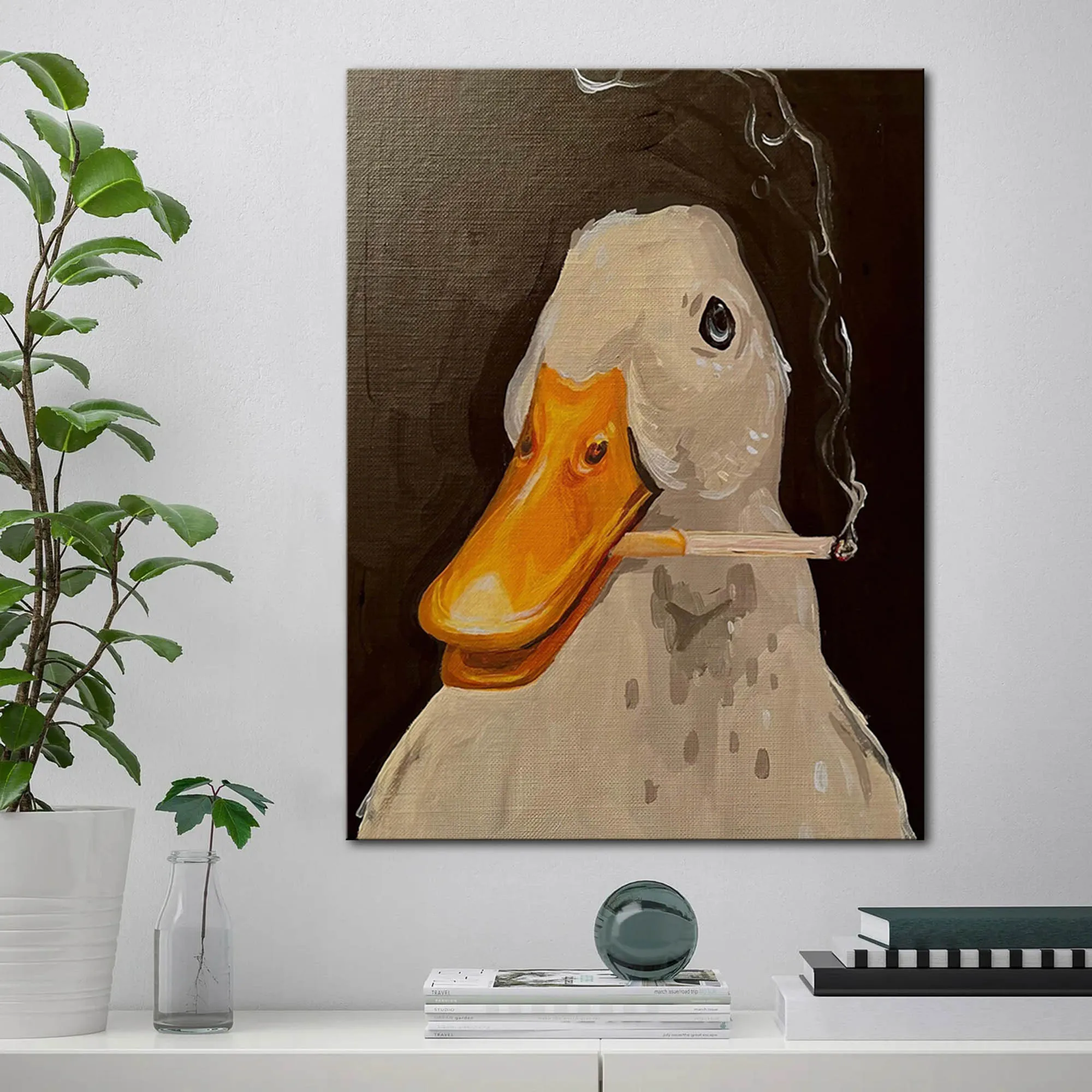 Duck Fun Illustration Canvas Wall Art Painting Creative Smoking Duck Poster and Print Pictures for Living Room Home Decoration
