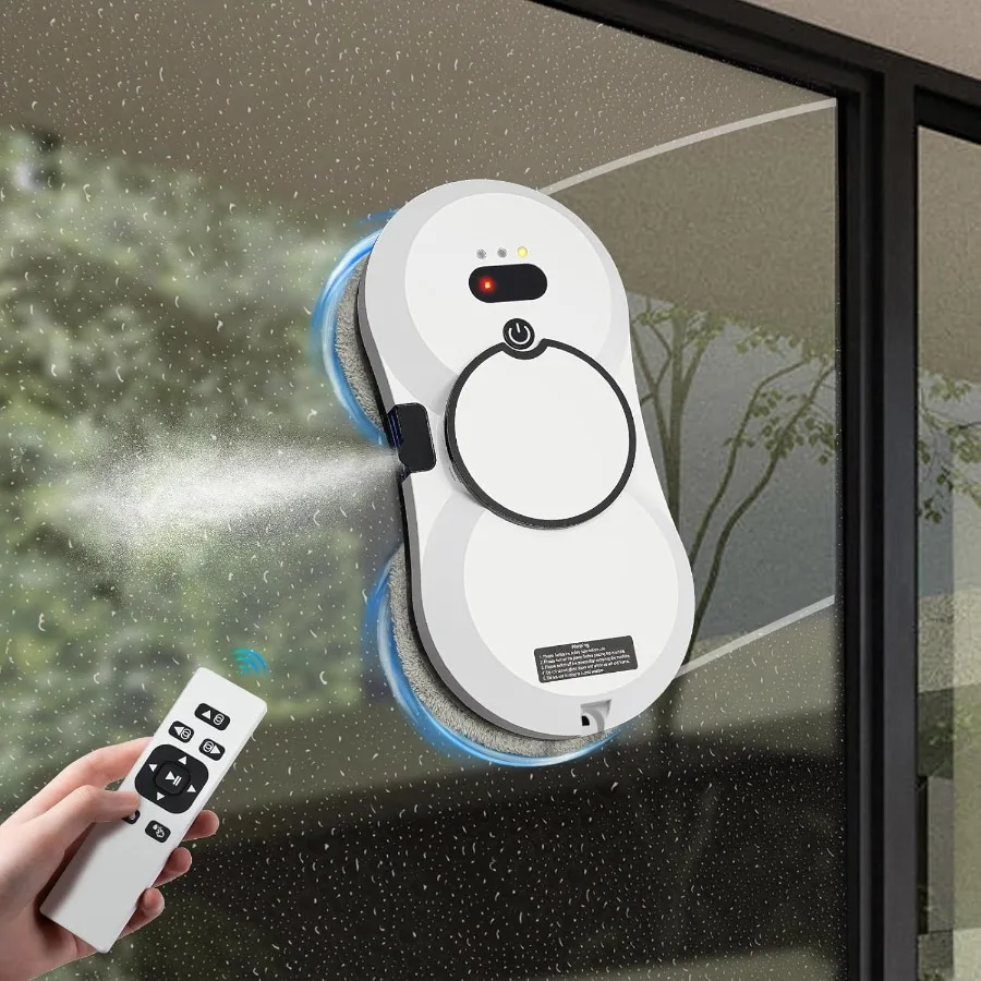 Automatic Window Cleaning Robot with Water Spray 2800Pa Strong Suction Smart Remote Control Cleaner for Windows Tiles Glass Doo