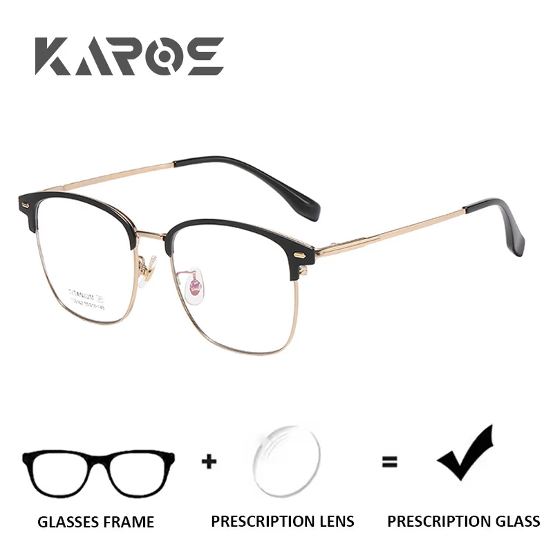

KAROS Mens Titanium Prescription Eyeglasses Square Anti Blue Light Photochromic Progressive Lenses For Myopia Correction And Eye