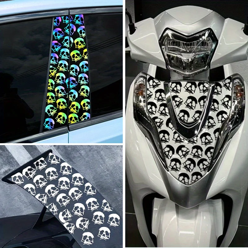 20-teiliges Set Totenkopf-Aufkleber, holografisch, einfarbig, wasserfest, Vinyl-Aufkleber für Helm
