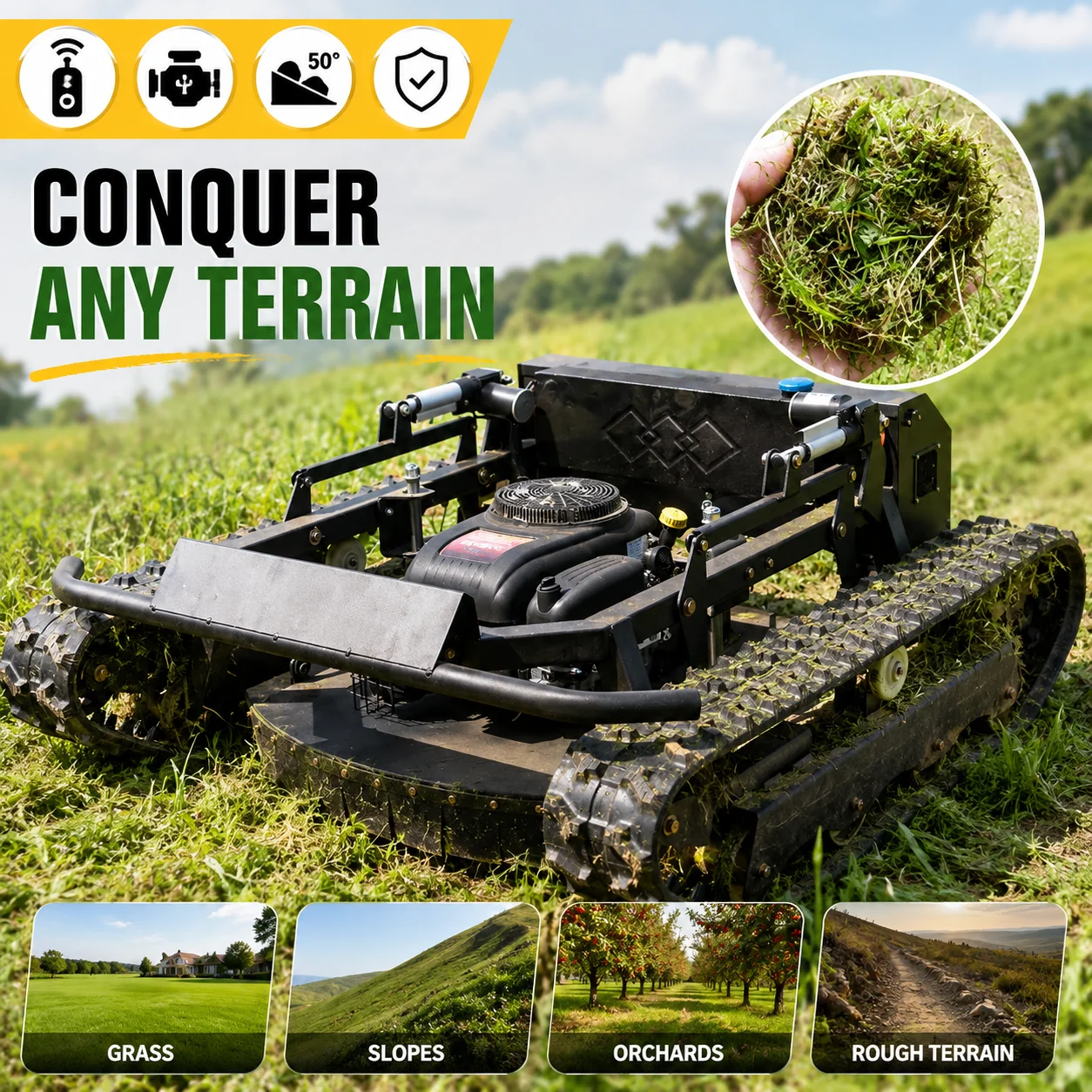 In Stock 900mm Cutting Width Remote Control Crawler Lawn Mower CEEPA Powerful Briggs & Stratton 810CC Engine For Garden Farmyard