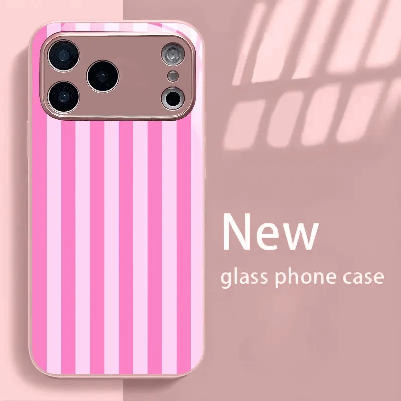 Minimalistisches Vertikalstreifenmuster Metallisches Glas-Handycase für iPhone 18 17 16 15 14 13 12 11 Pro Max 15 Plus 17Air 16E Hülle – Detail 1
