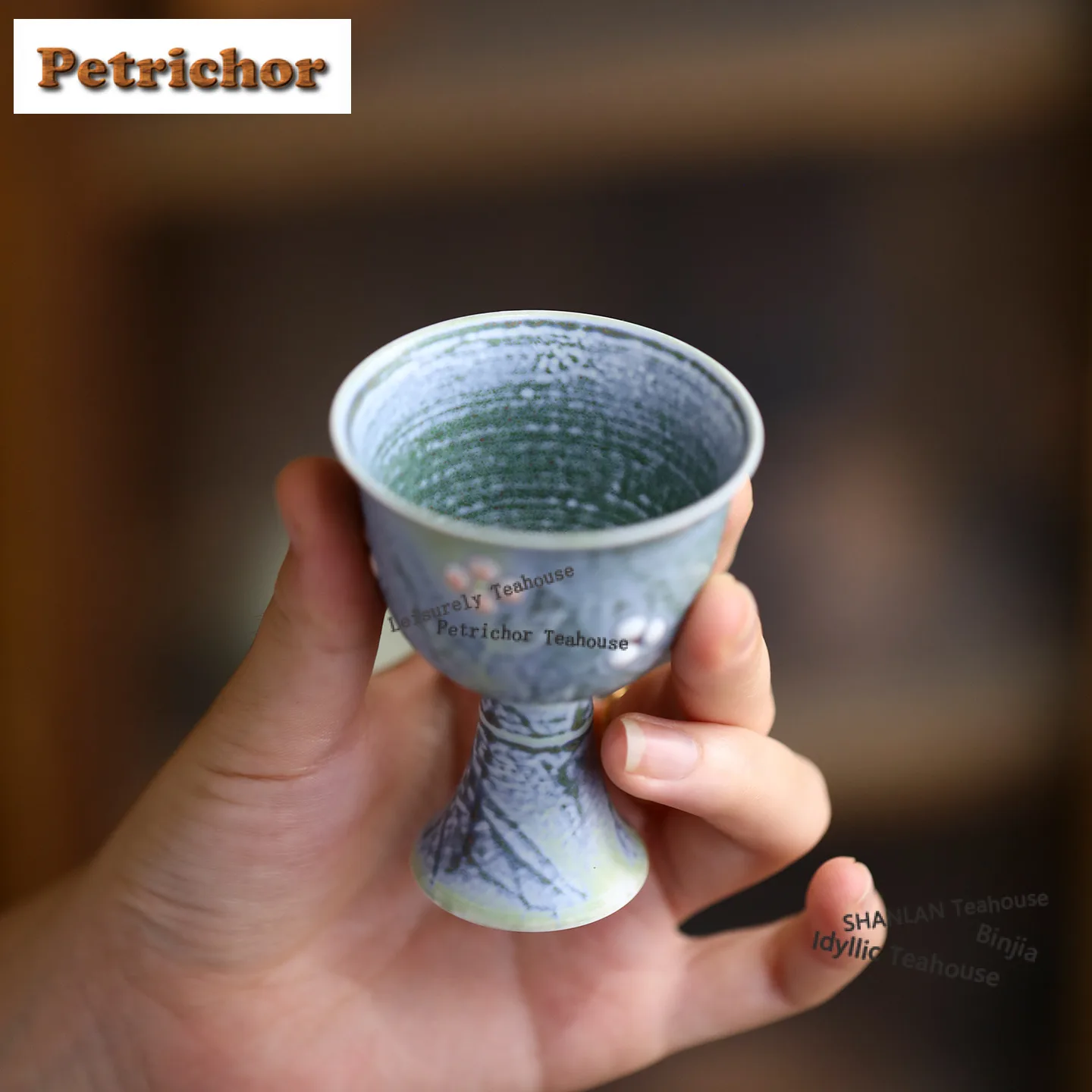 55ml Turquoise Green Kiln Fambe High Foot Teacup Retro Tea Bowl Cup For Tea Tea-tasting Meditation Cup Jianzhan Master Cups Gift
