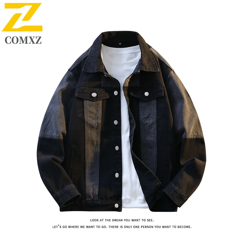 

Mens Vintage Leisure Denim Jacket Autumn Waterproof Windproof Multi-Pocket Workwear Coat Distressed Outdoor Sports Streetwear