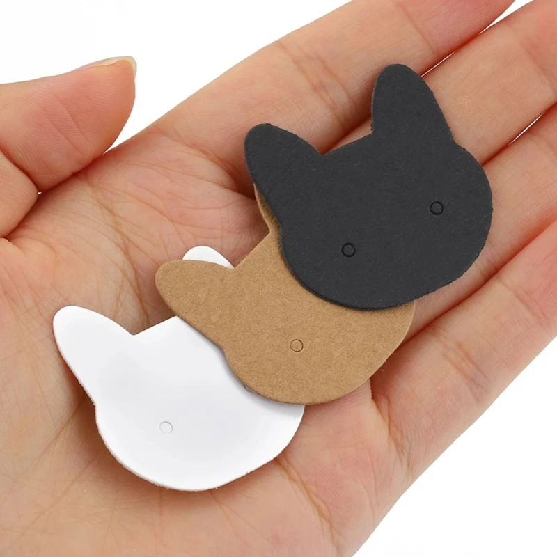 50Pcs/set Cat Head Shaped Ear Studs Display Card Earrings Tags DIY Blank Ear Studs Cards Jewellery Piece Cards
