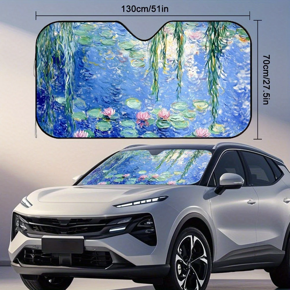 1pc Waterlilies And Willows Car Sun Visor - Monet-Inspired Artistic Design, Fit For Cars, Heat & Glare Reduction, Stylish Car In